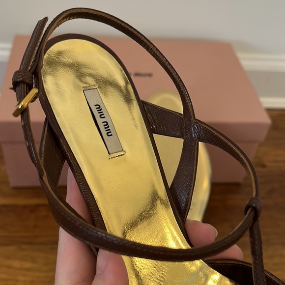 Miu Miu Brown Leather Strappy Sandals - Picture 3 of 8